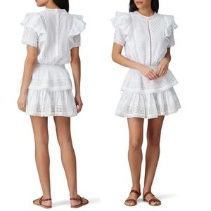 Maia Bergman Mery White Cotton Ruffle Mini Dress Sz L